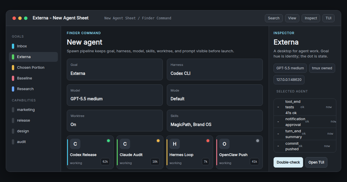 New agent sheet with project selection, model, budget, and launch controls.
